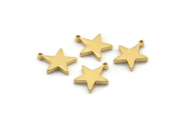Gold Star Charm, 4 Gold Plated Brass Star Charms With 1 Loop (14x12.5mm) BS 1721 Online now