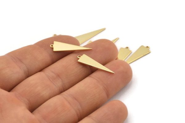 Gold Triangle Charm, 10 Gold Plated Brass Triangle Charms With 1 Loop (22.5x7x0.80mm) E089 on Sale - Image 3