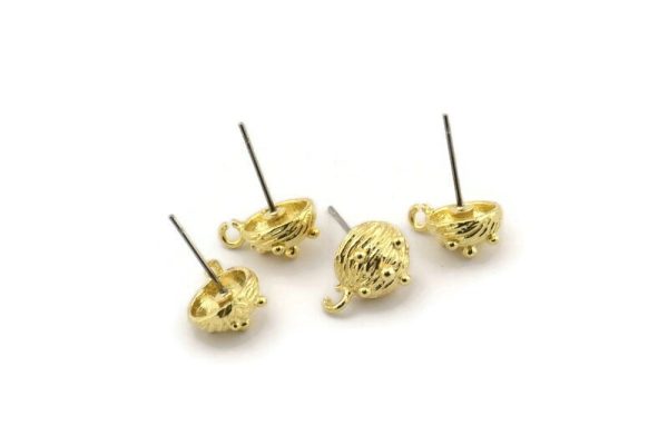 Brass Shell Earring, 6 Raw Brass Sea Shell Stud Earrings With 1 Loop, Findings (12x9mm) N1514 Online now - Image 2