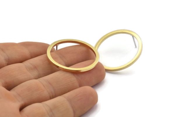 Brass Circle Earring, 6 Raw Brass Circle Stud Earrings (30x2x2mm) E010 A2036 For Discount - Image 2