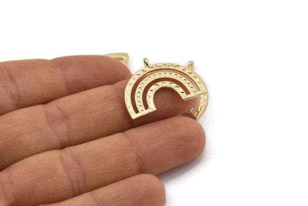 Gold Charm, 2 Gold Plated Brass, Gold Pendants, Charm Pendants, Gold Semi Circle Charms With 1 Loop (25x19x1.2mm) N1474 For Sale - Image 4