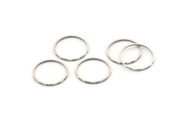 Silver Circle Connectors, 24 Textured Antique Silver Plated Brass Circle Connectors (17x0.8x0.9mm) BS 2324 on Sale - Image 3