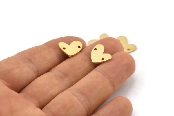 Gold Heart Charm, 6 Gold Plated Brass Heart Charms With 2 Holes (14x11x1mm) M857 Discount - Image 3