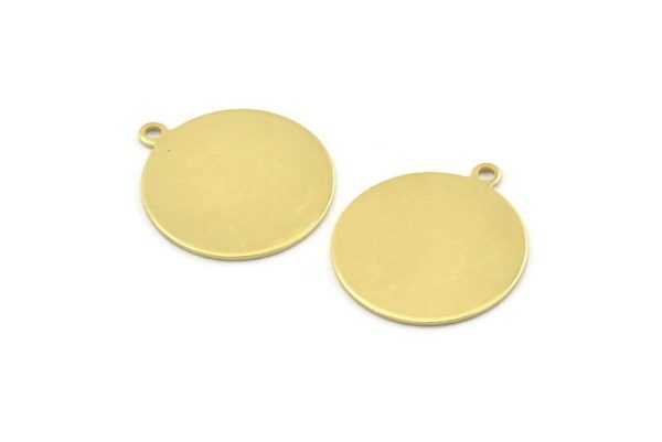 Brass Round Charm, 12 Raw Brass Round Charms With 1 Loop, Blanks (23x20x0.70mm) M01361 Cheap