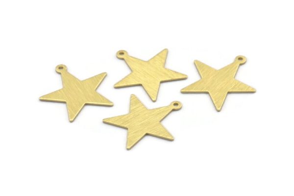 Brass Star Charm, 12 Textured Raw Brass Star Charms With 1 Loop (24x0.80mm) M01575 Online - Image 2