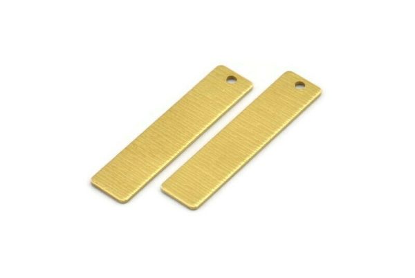 Brass Rectangle Charm, 10 Textured Raw Brass Rectangle Charms With 1 Loop (35x8x0.80mm) A1882 For Sale