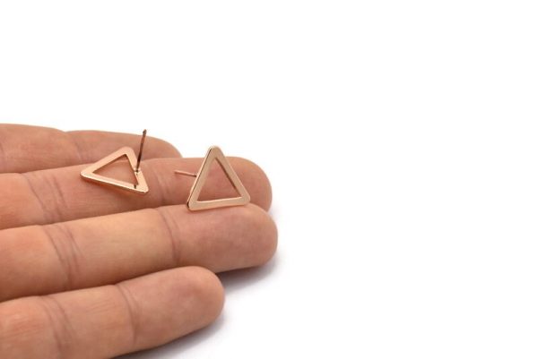 Rose Gold Triangle Earring, 4 Rose Gold Plated Brass Triangle Stud Earrings (16mm) D0023 A1143 H0920 Hot on Sale - Image 3