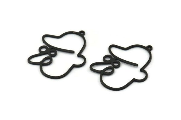 Black Face Charm, 4 Oxidized Black Brass Face Charms With 1 Loop, Pendants, Earrings, Findings (33x27x1mm) D0621 For Sale - Image 2