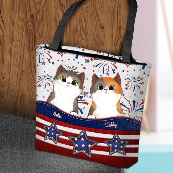 Happy 4th July Cat Personalized All Over Tote Bag, Personalized Gift for Cat Lovers, Cat Mom, Cat Dad - TO171PS05 Online Sale